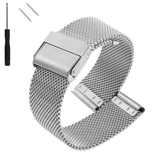 14 mm riem mesh horlogeband dames heren armband roestvrij staal geweven gaas vervanging metalen accessoires 10-24 mm gereedschap: Black Yellow / 22mm