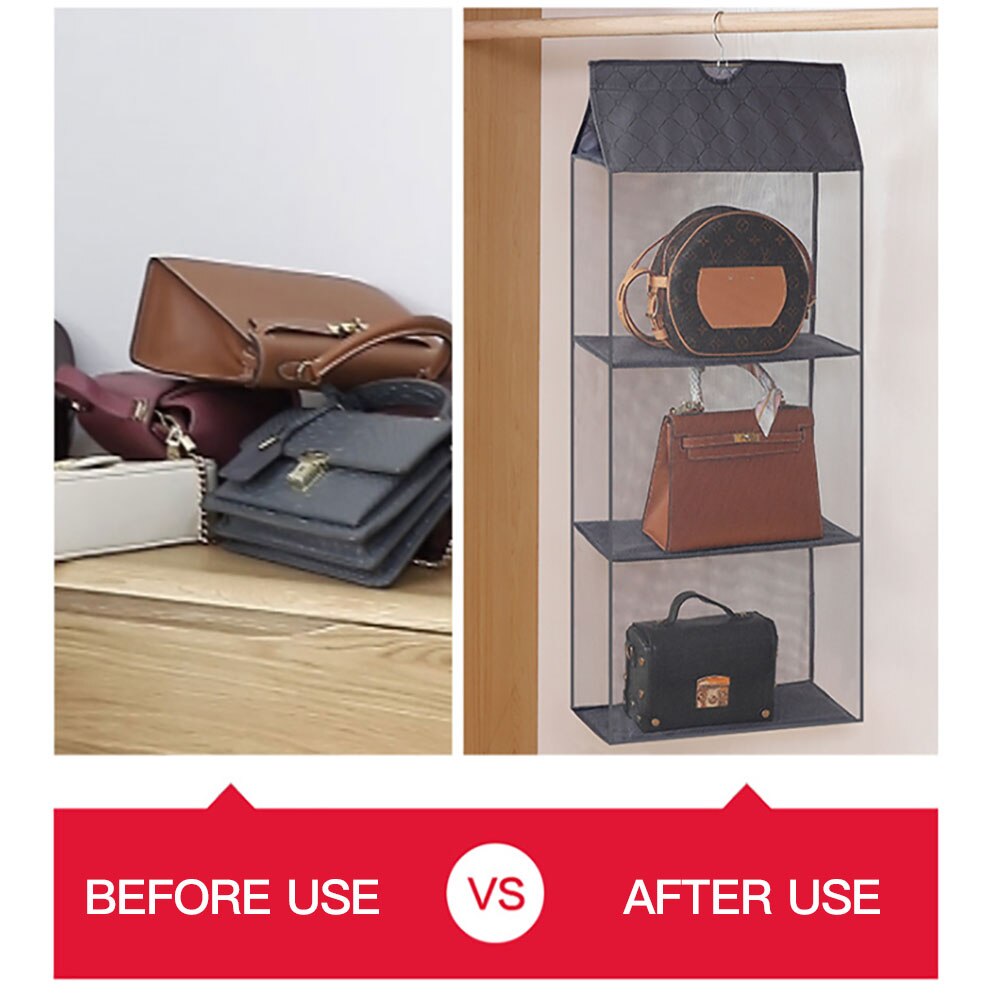 Multi Layers Transparent Hanging Handbag Wardrobe Closet Dust-Proof Storage Case Wallet Big Tote Bag Clothes Organizer