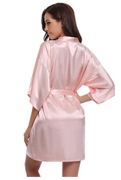 Vrouwen zijden satijnen korte nachtjapon effen kimono badjas badjas sexy badjas peignoir femme bruiloft bruid bruidsmeisjesjas