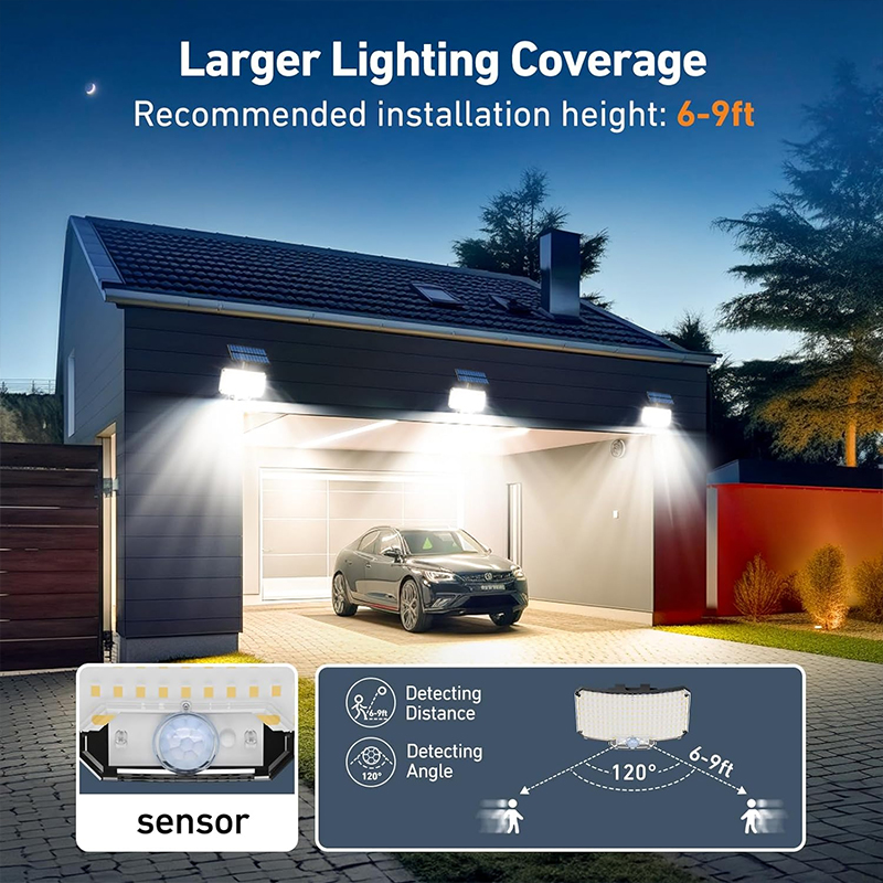 Luz Solar para exteriores, Sensor de movimiento superbrillante, lámpara LED de pared para jardín de gran potencia, resistente al agua IP65, 3 modos de trabajo