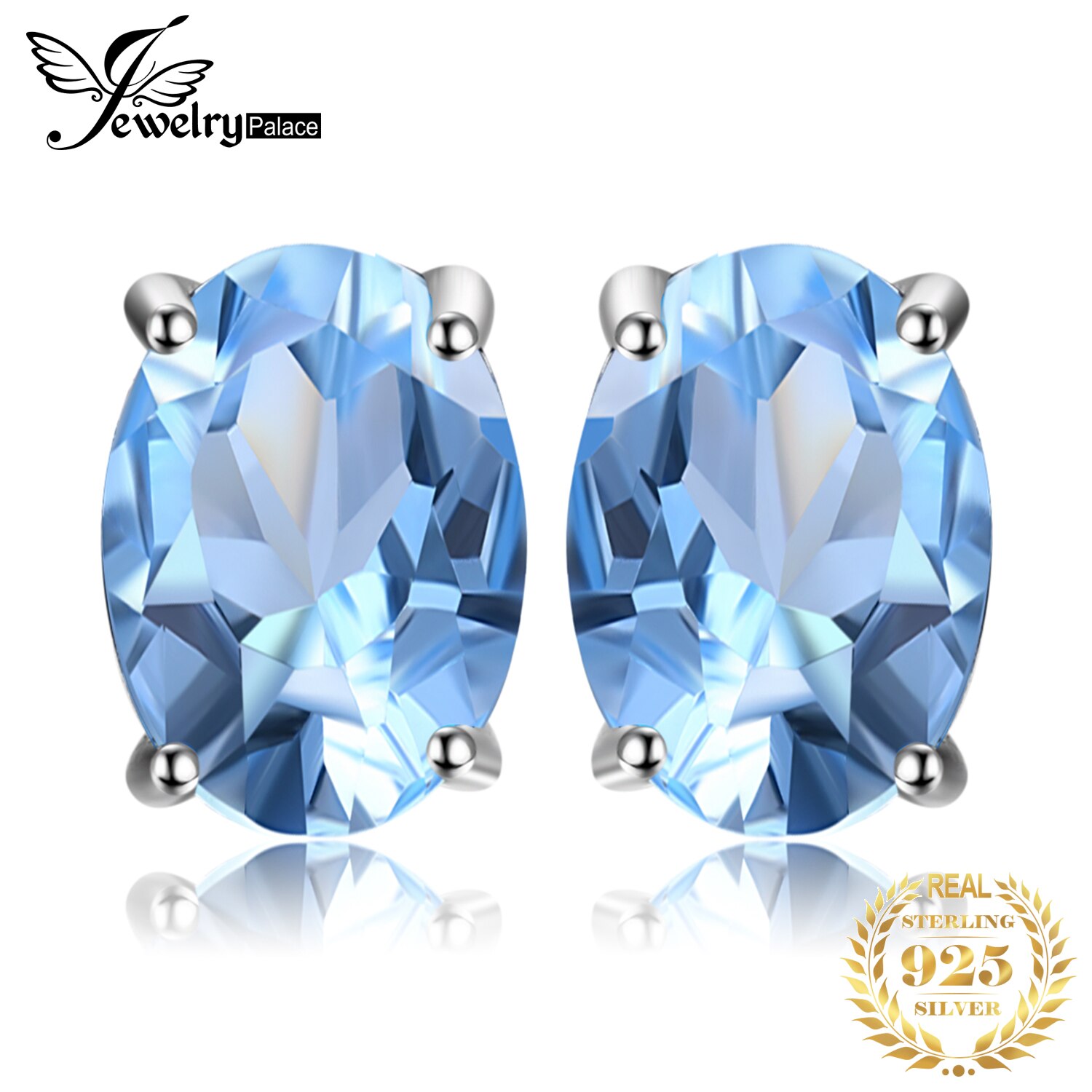 Jewelrypalace 1.9ct Genuine Blue Topaz Stud Oorbellen 925 Sterling Zilveren Oorbellen Voor Vrouwen Koreaanse Oorbellen Sieraden