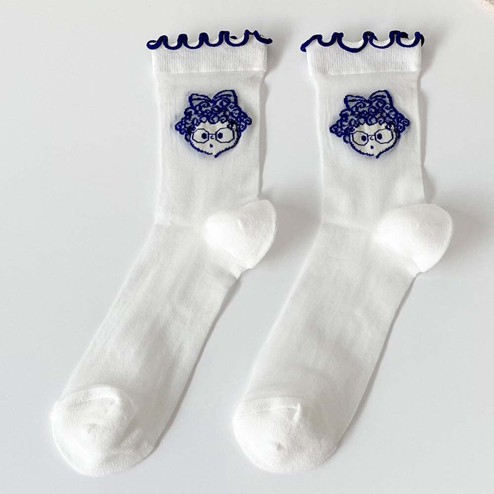 Zomer Mode Vrouwen Sokken Art Wit Meisje Leuke Transparente Onzichtbare Glas Zijde Dunne Ademende Leuke Lolita Kant Vrouwelijke Sok: B