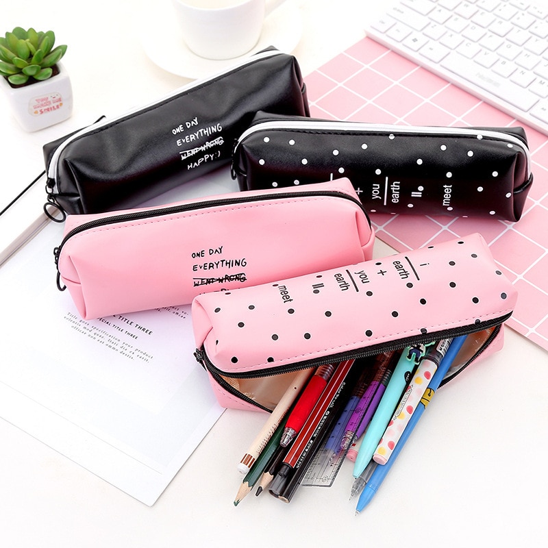 Cute Square pencil case girls Kawaii Pu Leather Pen Bag Stationery Pouch Office School Supplies cosmetic holder Zakka escolar