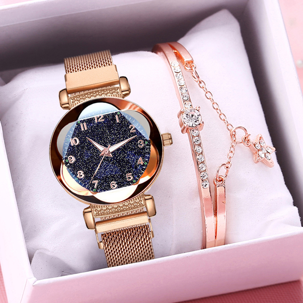 Women Bracelet Watch Set Magnet Buckle Starry Sky Luminous Arabic Numbers Watches Zegarek Damski Reloj Mujer