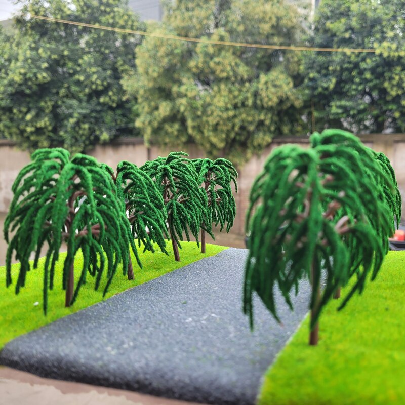 8pcs Willow Tree Model Miniature Simulation 10cm Green Tree Model Sand Table Material City Street Highway Railway Model Layout