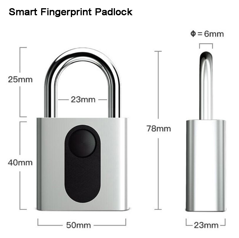 Waterproof Gate Lock Garage Warehouse Door Padlock Keyless Electronic Lock USB-Charge Cabinet Biometric Fingerprint padlock