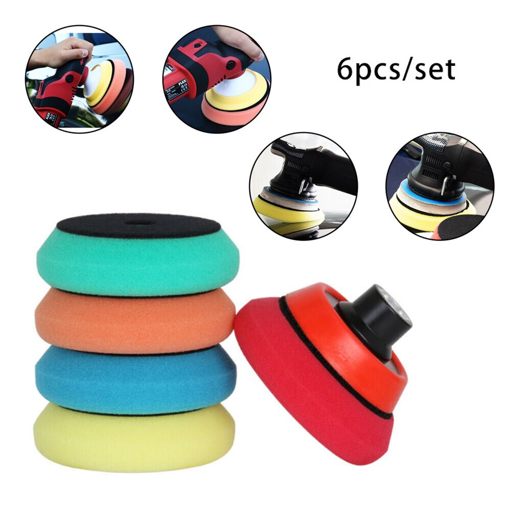 6 Pcs 3-Inch Polishing Buffing Pad Set For Car Paint Sponge Kit Waxing Furniture Green/Yellow/Orange/Blue/Red