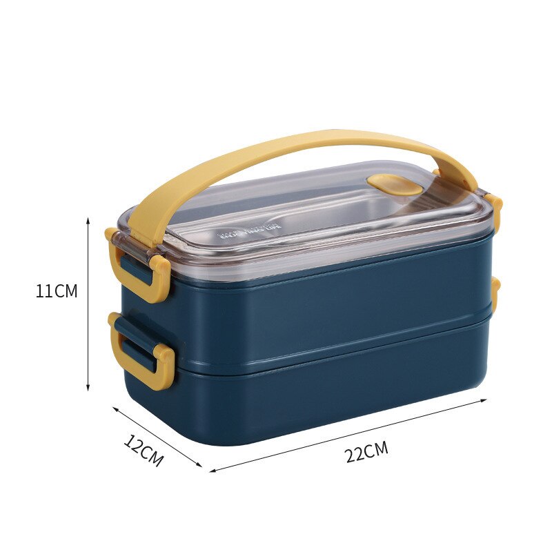 304 Stainless Steel Thermal Lunch Box Office Worker Bento Box Single/Double Layer Student Children Food Storage Container Store: Double-layer Blue