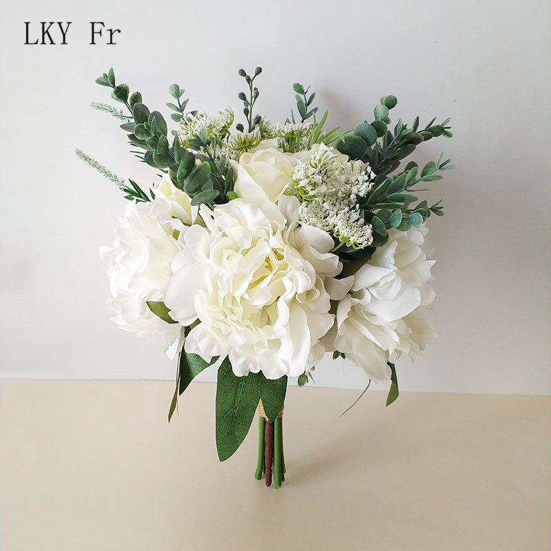 Lky Fr Bruiloft Boeket Bloemen Kunstmatige Bruidsboeket Bruid Accessoires Wit Roze Zijde Rozen Bruidsmeisjes Huwelijk Decoratie