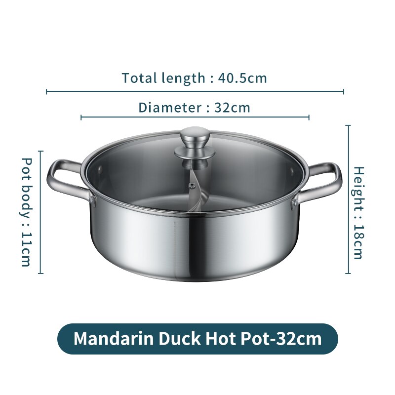 WORTHBUY Chinese Pot Met Deksel Soeplepel 18/8 Rvs Koken Pot Dubbele Smaak Pot Keuken Kookgerei: With interval 32cm