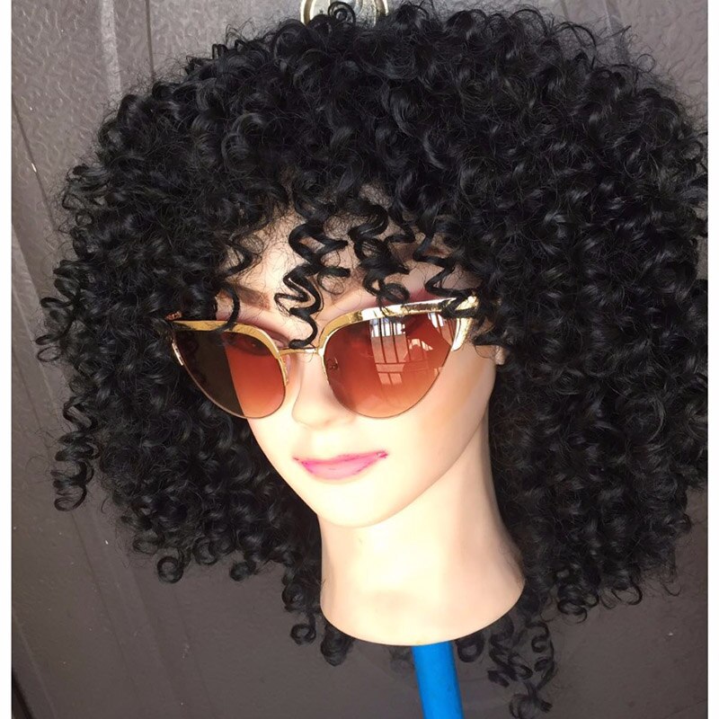 MSIWIGS Brown Synthetic Kinkly Curly Wigs for Women Black Short Afro Wig with Bangs Heat Resistant: Jet-black