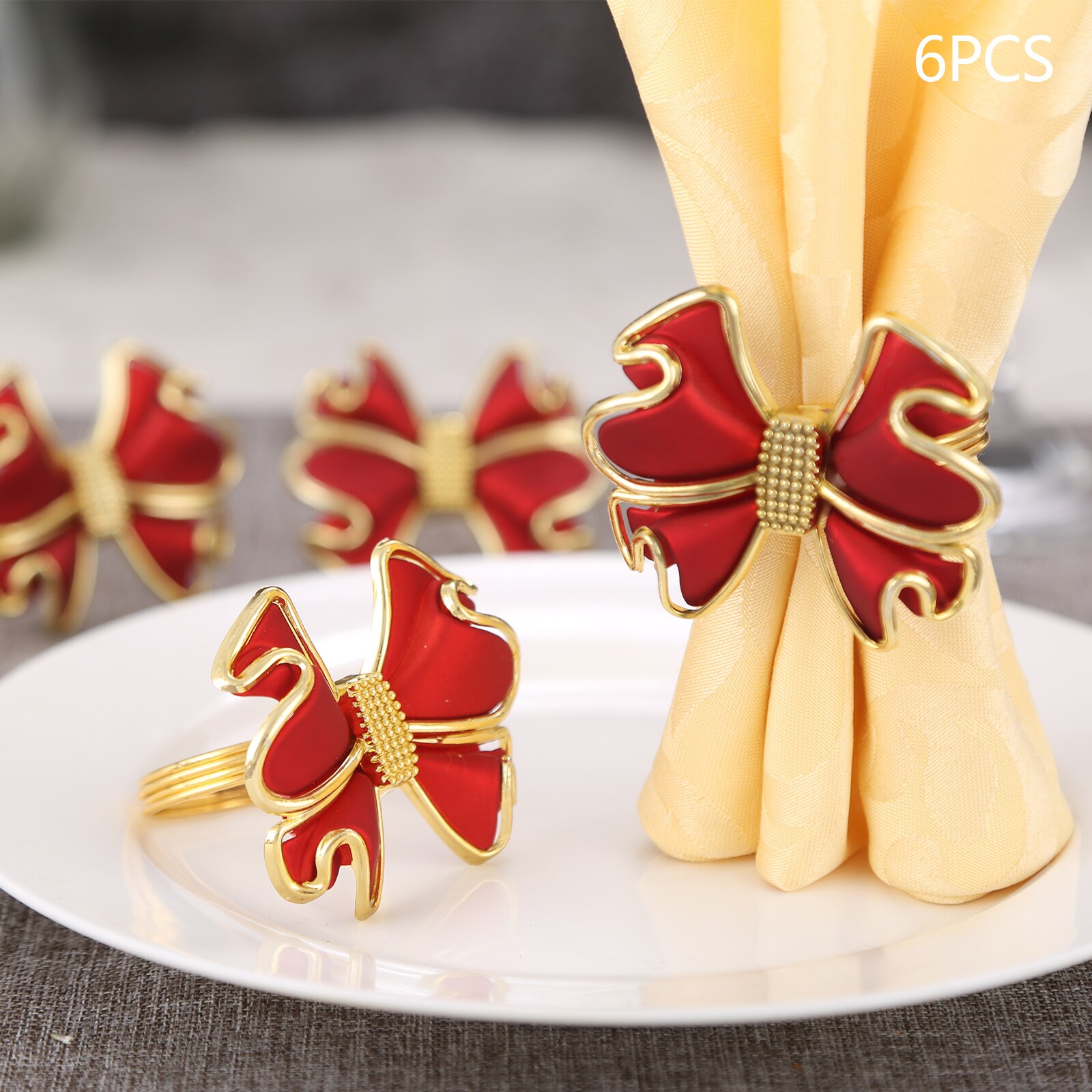Servilletero con forma de lazo rojo de , anillo de acrílico con hebilla para boda, ceremonia, , decoración para el hogar, 6/12 piezas