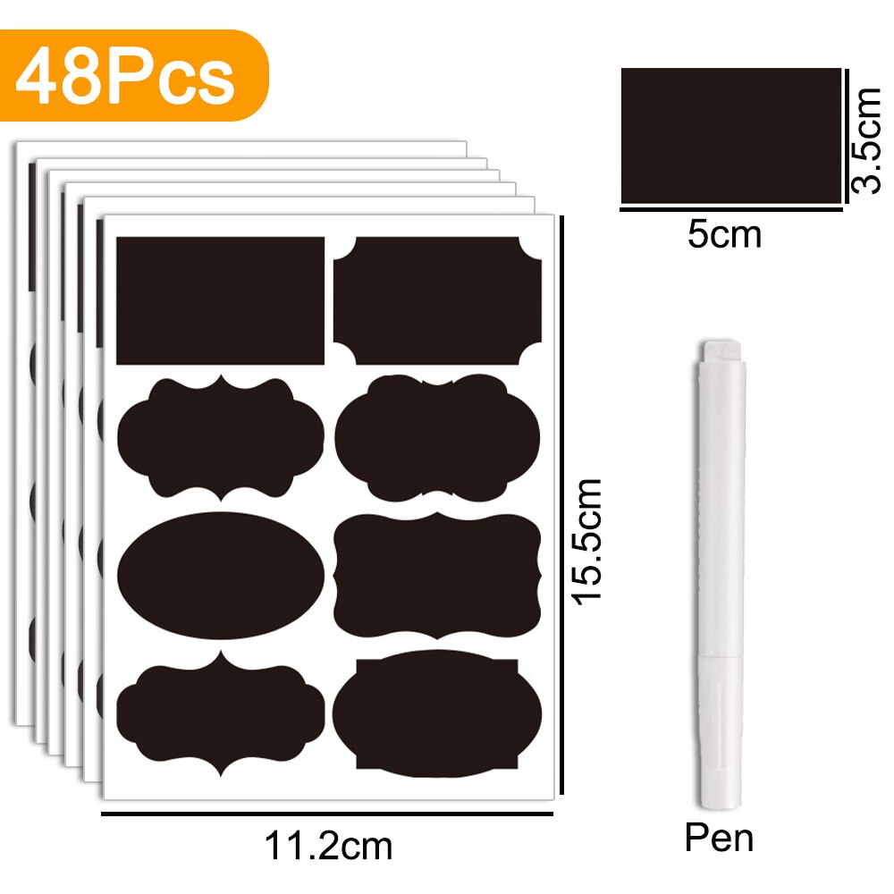 Étiquettes effaçables pour bocaux, 36 – 50 pièces/ensemble étiquettes, tableau noir, étanche, artisanal, pour bouteilles, stylo marqueur: 48 pcs and pen