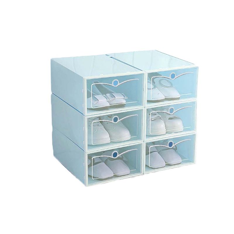 6Pcs Plastic Shoe Box Stackable Foldable Shoe Organizer Drawer Storage Case with Flipping Clear Door Ladies Men 33.5x23.5x13cm