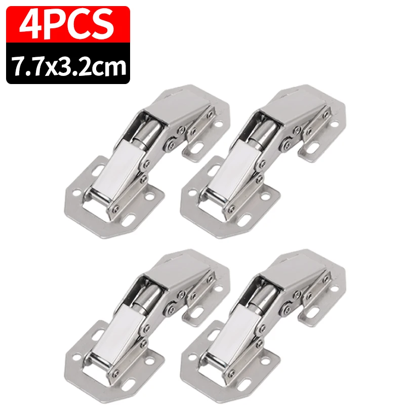 2/10PCS 90 Degree Cabinet Hinges Steel No-Drilling Hole Cupboard Door Hydraulic Buffer Hinges Home Kitchen Furniture Hardware: silver