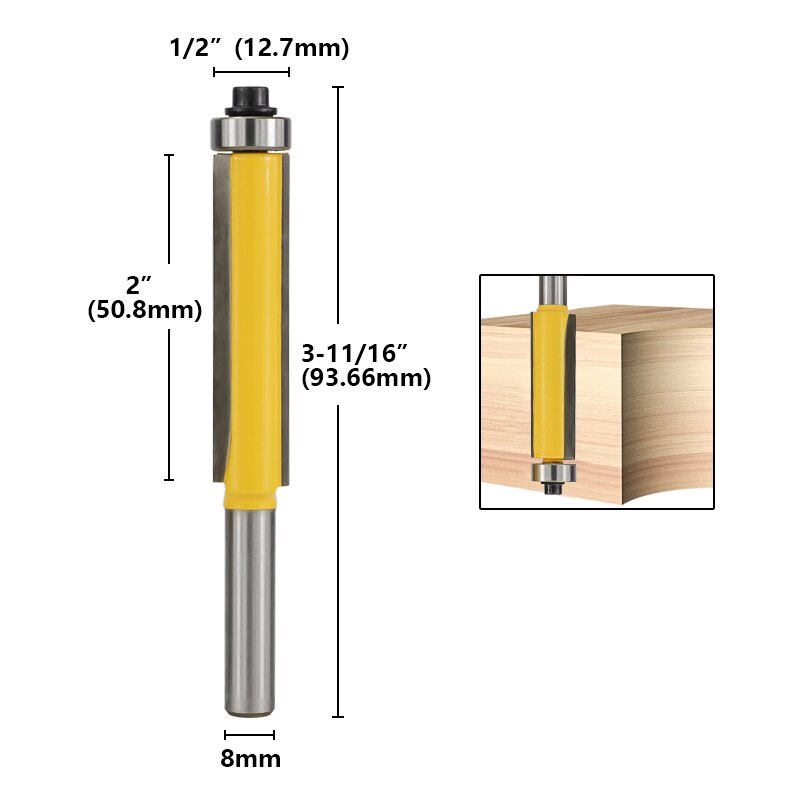 Mèche de routeur de coupe de queue de Hampton 1pc 8mm pour le peu de routeur de garniture affleurante en bois avec la fraise de carbure guidée par roulement: 8x50.8mm