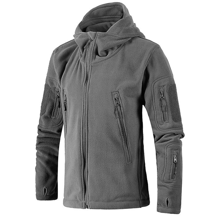 Outdoor warm hiking hunting fleece jacket men women windproof warm-keeping coat sweater windbreaker windcoat Hooded jacket: Black / M