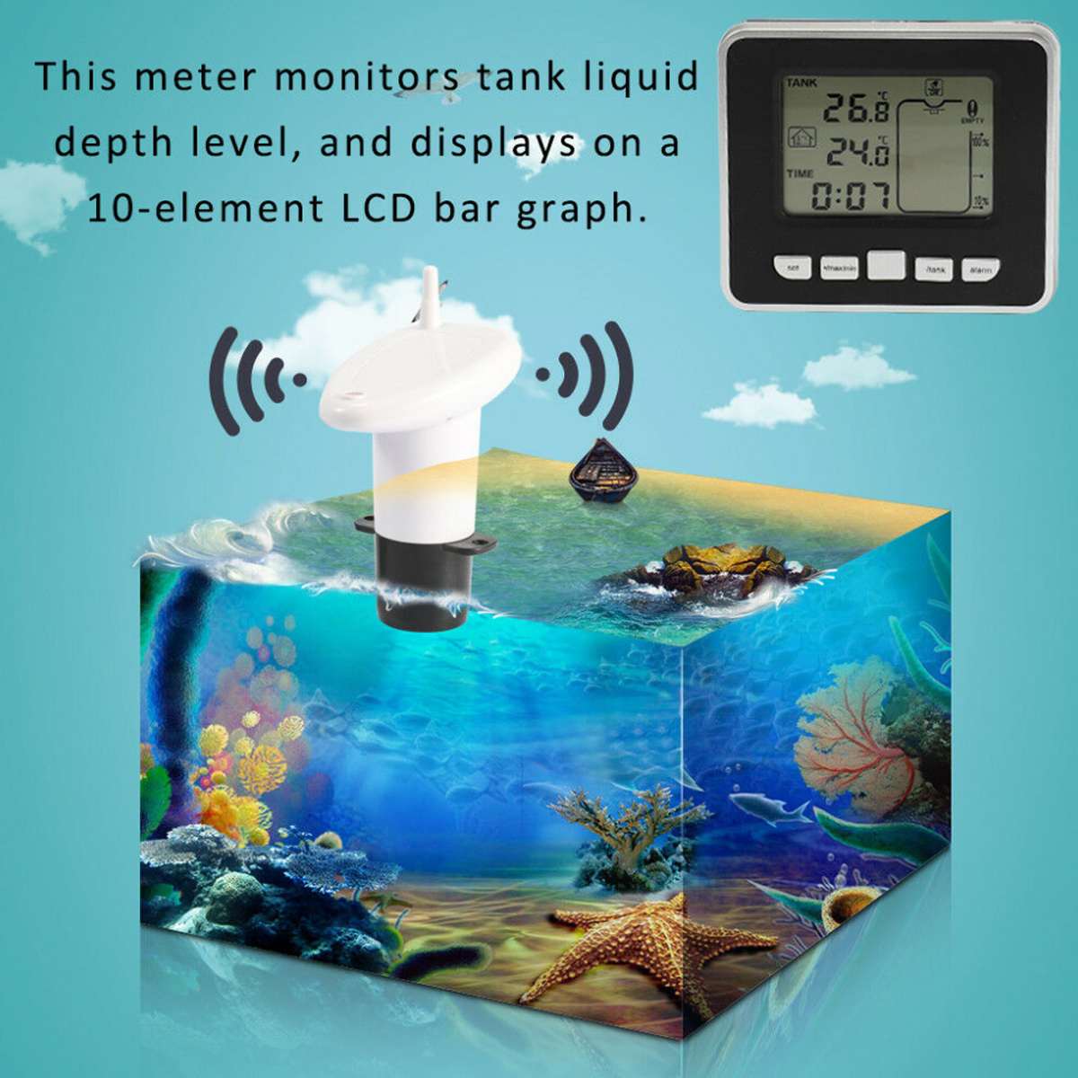 Drahtlose Ultraschall Wasser Tank Flüssigkeit Tiefe Level Meter Flow Sensor Monitor mit 3,5 Zoll LCD Temperatur Display Messung Werkzeug