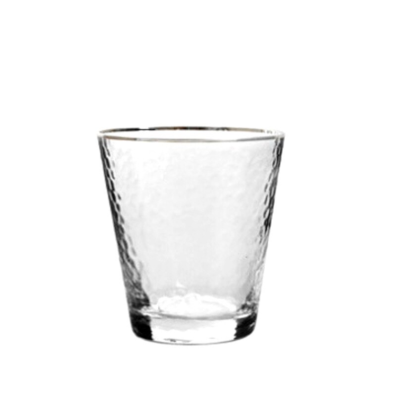 Taza de leche y café con borde dorado, vaso de Agua de Cristal martillado, vaso de zumo sin plomo, taza de bebida transparente, vaso de vidrio para el hogar: B-colorless 315ml