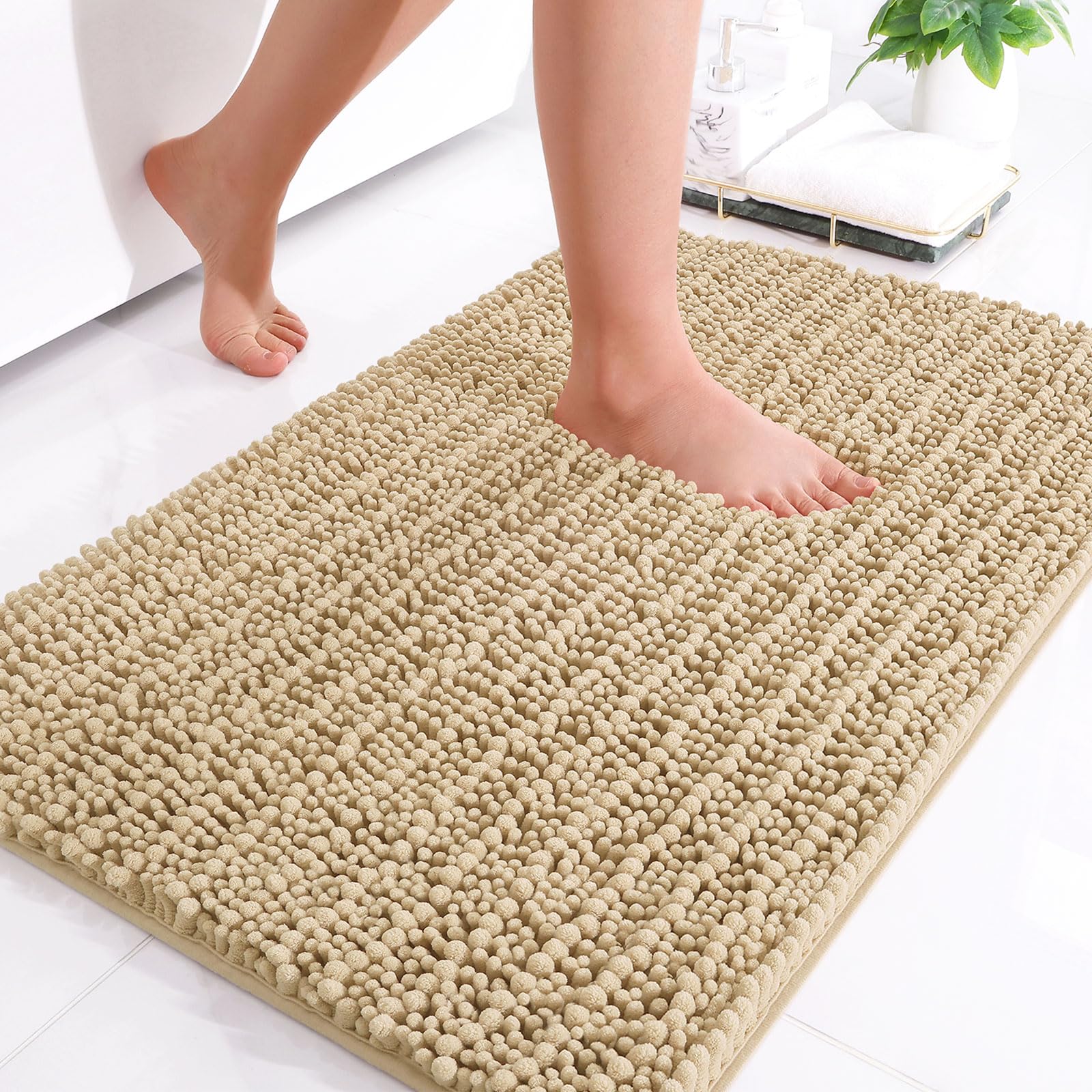 Hapihappy Chenille Bath Mat Luxury Bath Mat Soft Thick Absorbent Bathroom Mat Non-Slip Machine Wash Plush Bath Mats for Bathroom