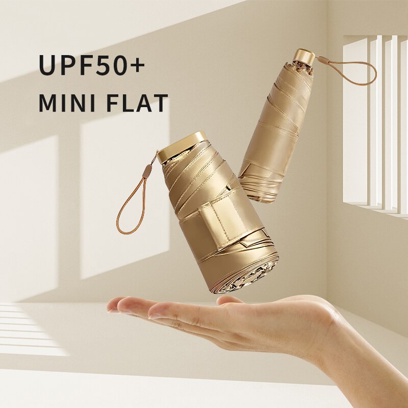 Parapluie de soleil à revêtement doré coloré, Mini parapluie plat transparent Portable pour femmes et filles, Parasol UV pour enfants UPF50 + pour l'extérieur