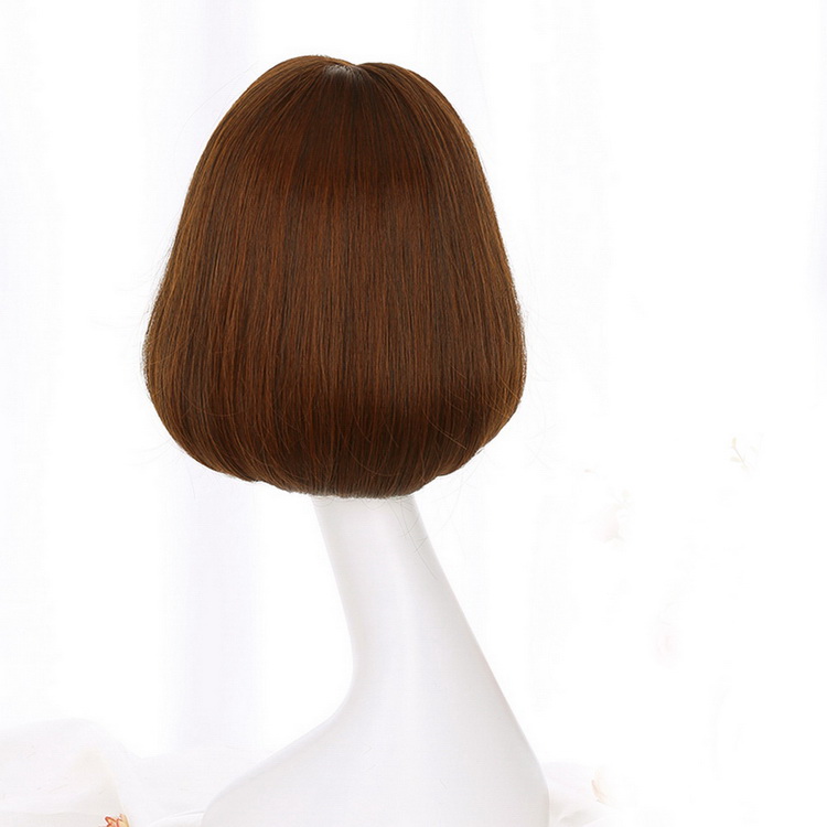 Yiyaobess-perruque synthétique style carré court | Perruque grise brune noire rotin lin grise avec frange Air coréenne de 12 pouces pour femmes: brown blonde