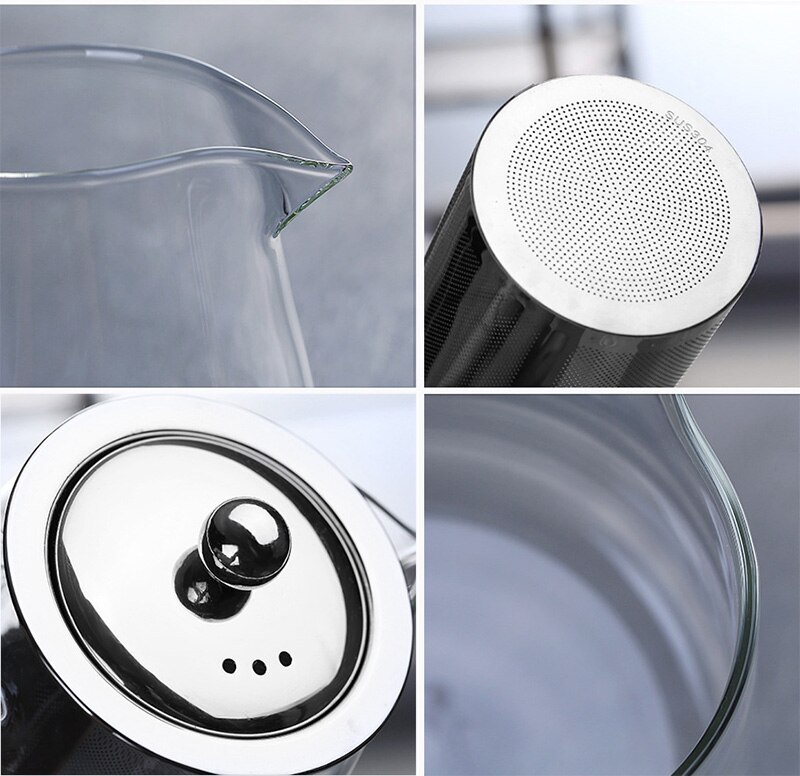 Farverig varmebestandig glas tekande 550ml med filter, tekande kan opvarmes direkte på brandfilter varme kaffekande kedel