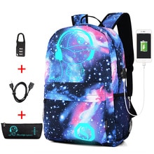 Anti-diefstal tas lichtgevende schooltassen voor jongens meisjes student school rugzak mochila met usb oplaadpoort slot schooltas