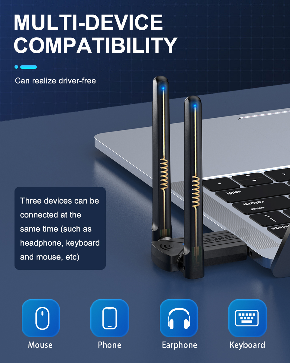 Zexmte 150M Adapter Bluetooth dwuzakresowy nadajnik USB 5.1 Bluetooth odbiornik Audio darmowego sterownika dla wygranej 10/11 Adaptador