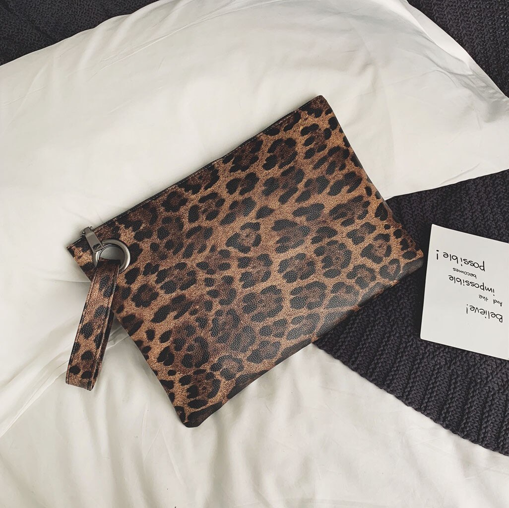 Leopard kvinder pung lang lynlås clutch håndtaske mobiltelefon taske kortholder mønt pung tynd pung #yj