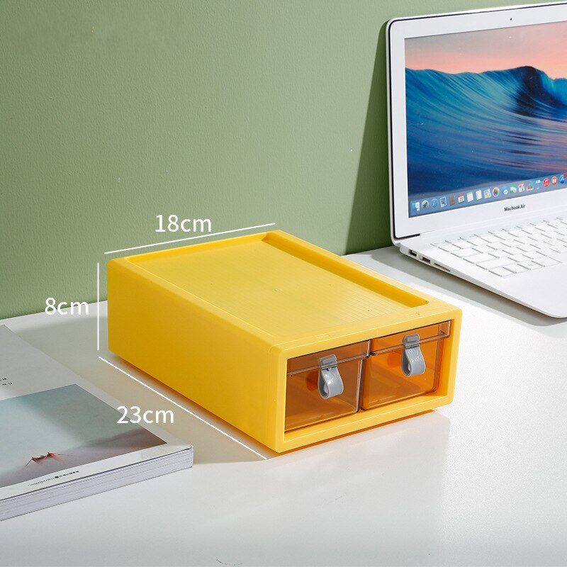 Desk Stackable Plastic Storage Drawers Sundries Stationery Books Organizer for Cosmetics Home Necessary Storage Box Container: Double Grid Yellow