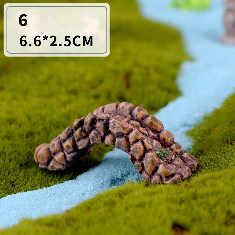 Miniatyrlandskap antik harts scen dekoration sjö fyr vattenbrunn damm bro vatten glas älva trädgårdstillbehör