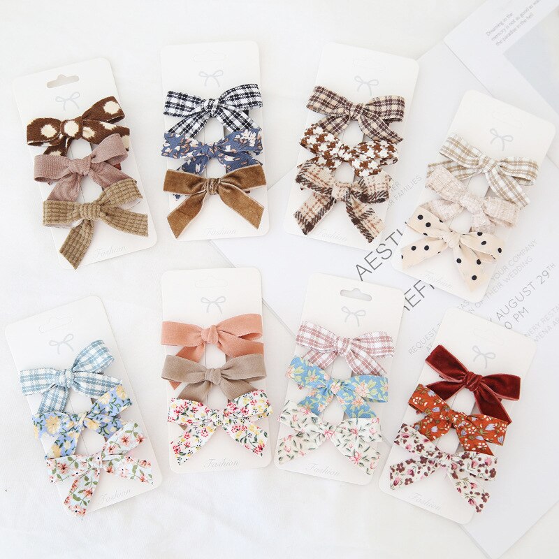 3 sztuk/zestaw nowy łuk włosy dziewczynki klipy pled kropka tkaniny Bowknot dzieci spinki kwiat Barrettes dla dzieci...