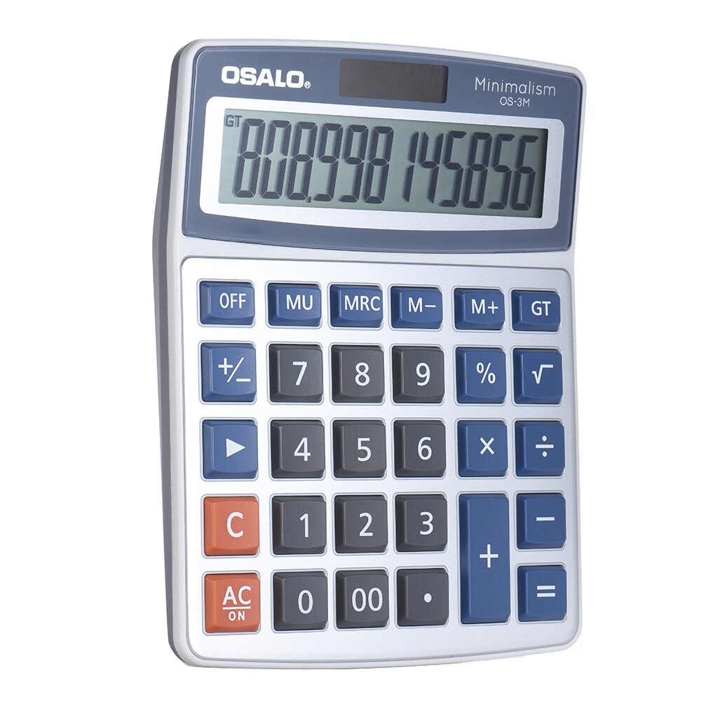 Desktop Electronic Calculator 12 Digits Large Display Solar Battery Dual Power Supply for Office GT Function 3 Memory Keys