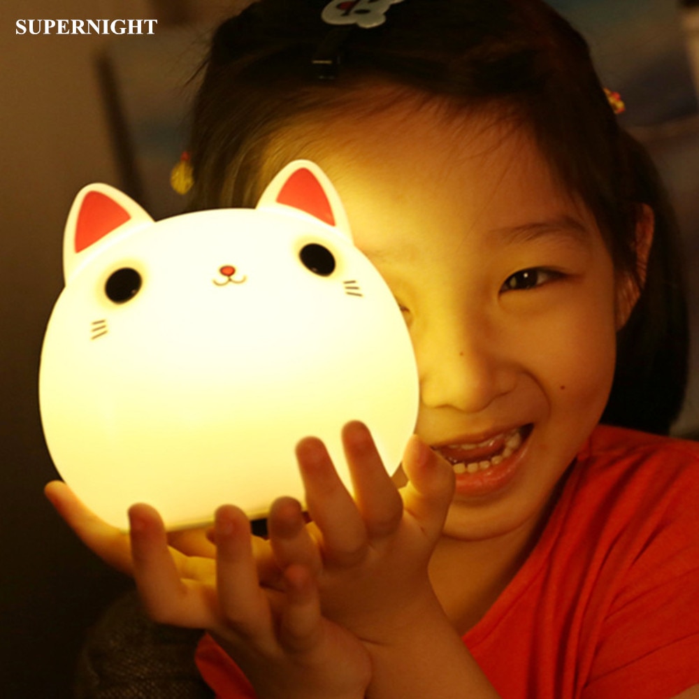 berühren Sensor Bunte Katze LED Nachtlicht Tisch Lampe USB Aufladbare Karikatur Silikon Nacht Lampe für freundlicher freundlicher Baby