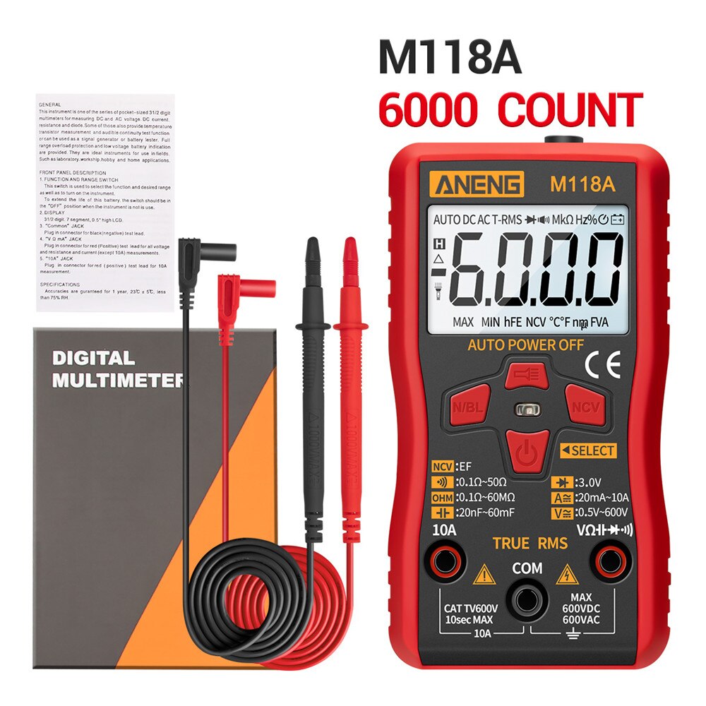 Digital Multimeter Multi Meter 6000 Counts Auto Ranging AC/DC Voltage Meter Flash Light Back Light Large Screen