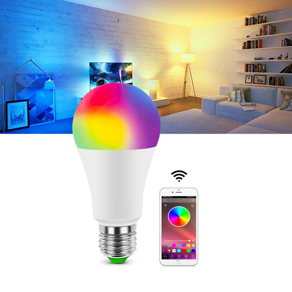 Smart Dimbare LED Lamp Bluetooth APP LED lamp E27 RGB 15W AC85-265V Draadloze Magic LED lamp Muziek Controle home Verlichting