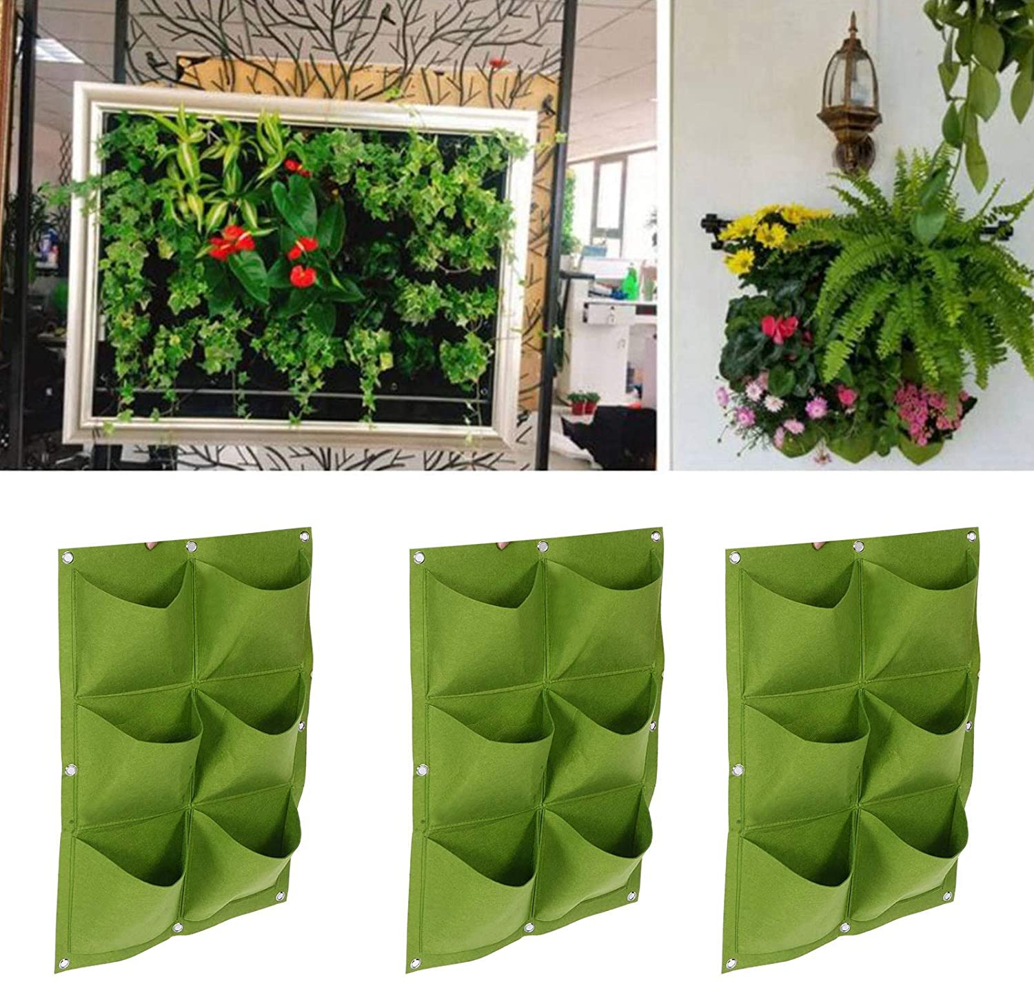 Bolsas de cultivo Vertical de bolsillo, bolsa colgante para plantar en la pared, contenedor para cultivo de flores, bolsillo para decoración del hogar, 6/7/9/18