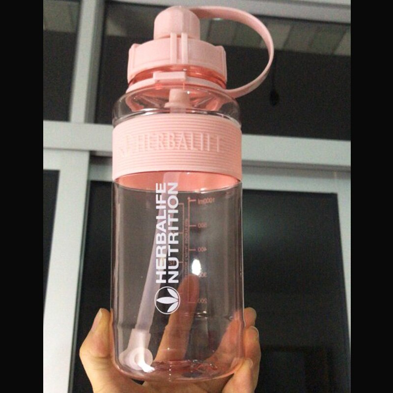 1000ml Herbalife Nutrition Food grade Plastic sports drink straw water bottle with lid scale mark: pink