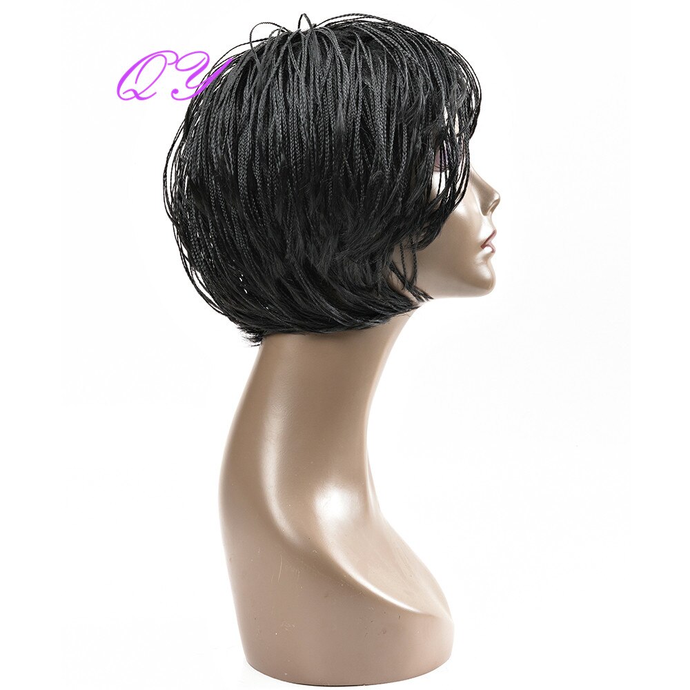 QY Hair Short Synthetic Braid Box Braided Wigs Crochet Braiding Hair Wig High Heat Synthetic Fiber Hair For Black Women