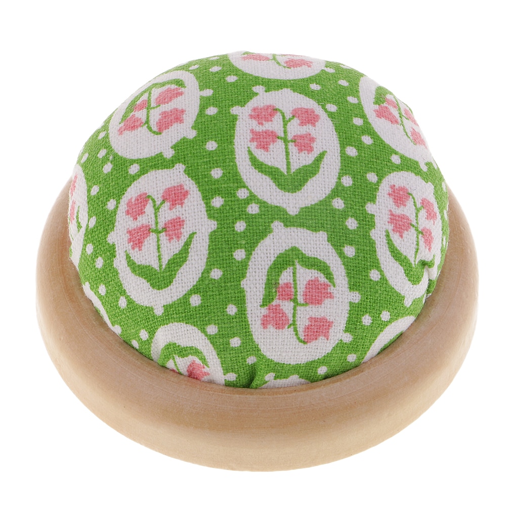 Handmade Ball Shape Pincushion Needle Pin Cushion Needlework Craft Wood Base