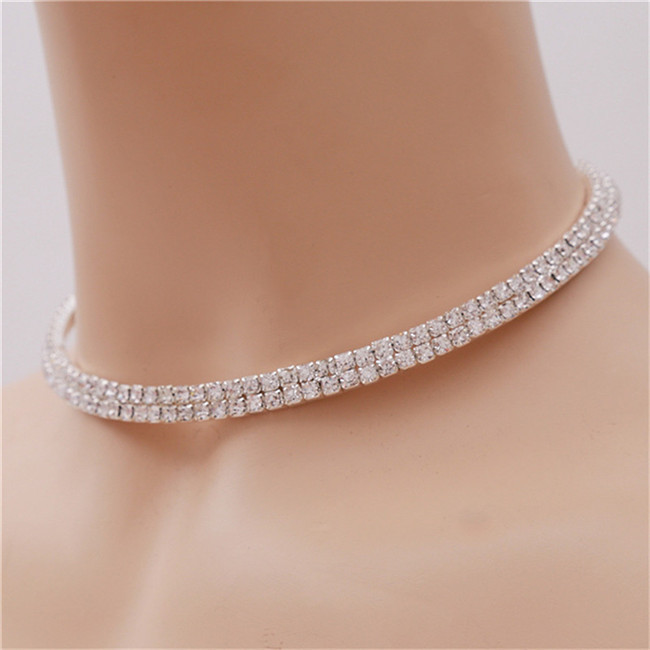 Mode Vrouwen Draaimomenten Crystal Rhinestone Kraag Ketting Choker Kettingen Bruiloft Verjaardag Sieraden 450137: 3 row crystal