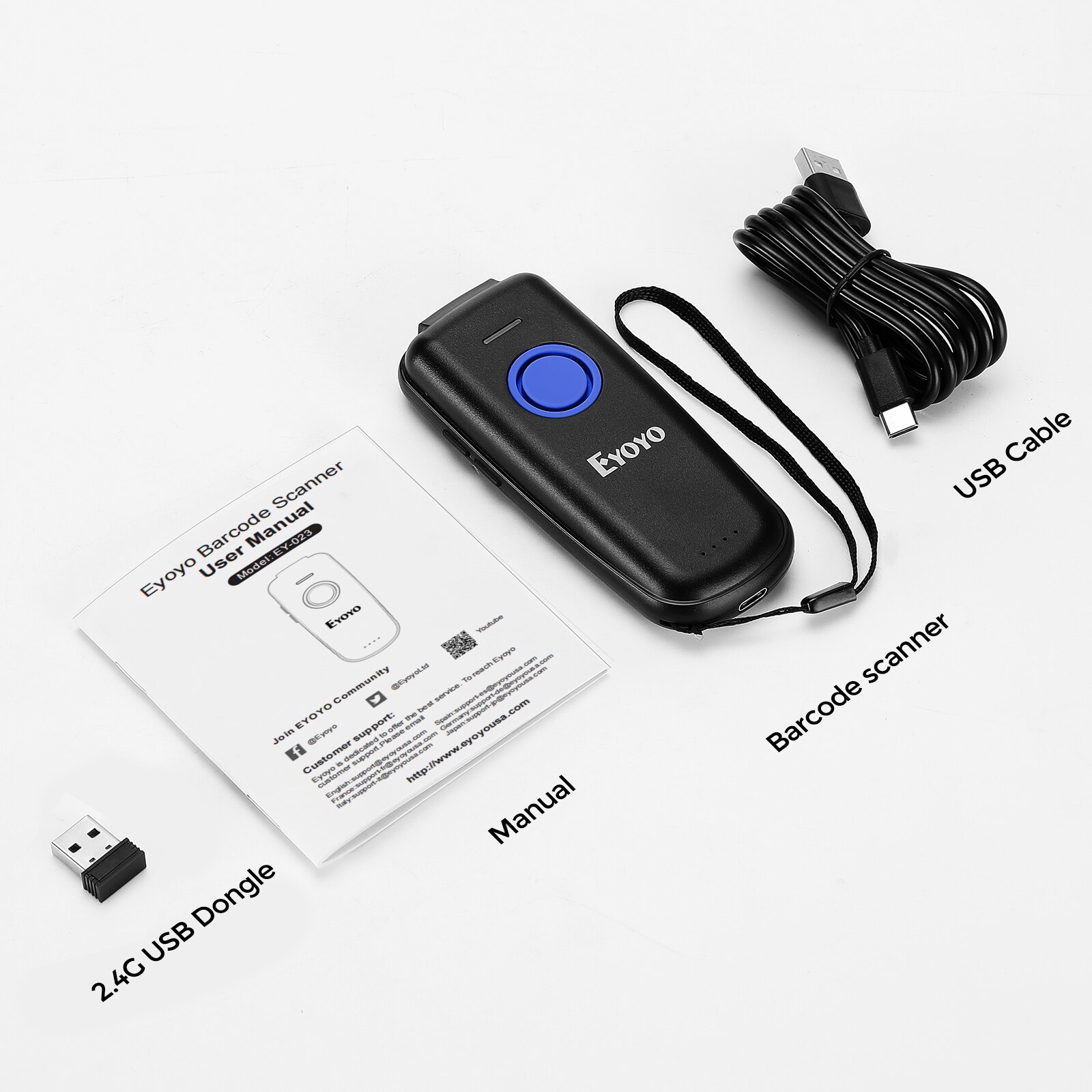 Eyoyo EY-023 QR Code Scanner Bluetooth Tragbare 2D Bar Code Scanner Kompatibel USB 2,4 GHz Drahtlose Bluetooth Barcode Reader