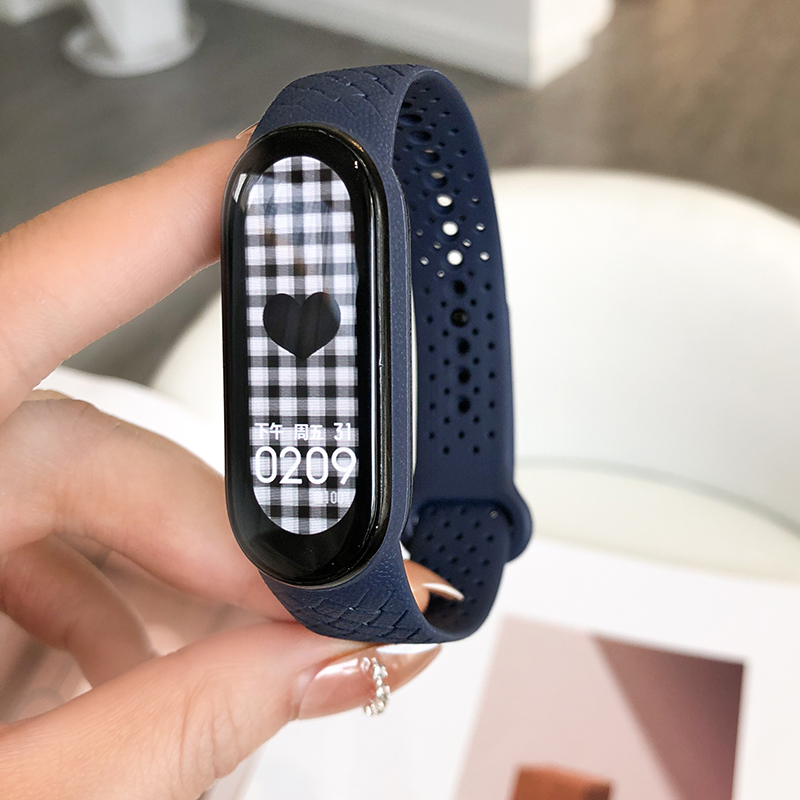 Correa de fibra de carbono para Xiaomi Mi Band 7 nfc pulsera smartwatch MIband 5 pulsera de silicona correa Mi Band 4 5 3 6 Accesorios: XXL / Blue White