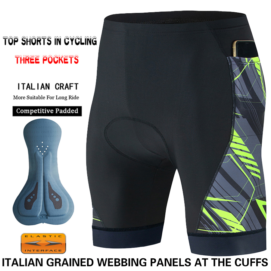 Herrecykelshorts med 3 lommer, mtb, mountainbike-tights, cykeltøj, cykelbukser, pad-outfit, langdistance-shorts til mænd, 6 timer: S / Grøn