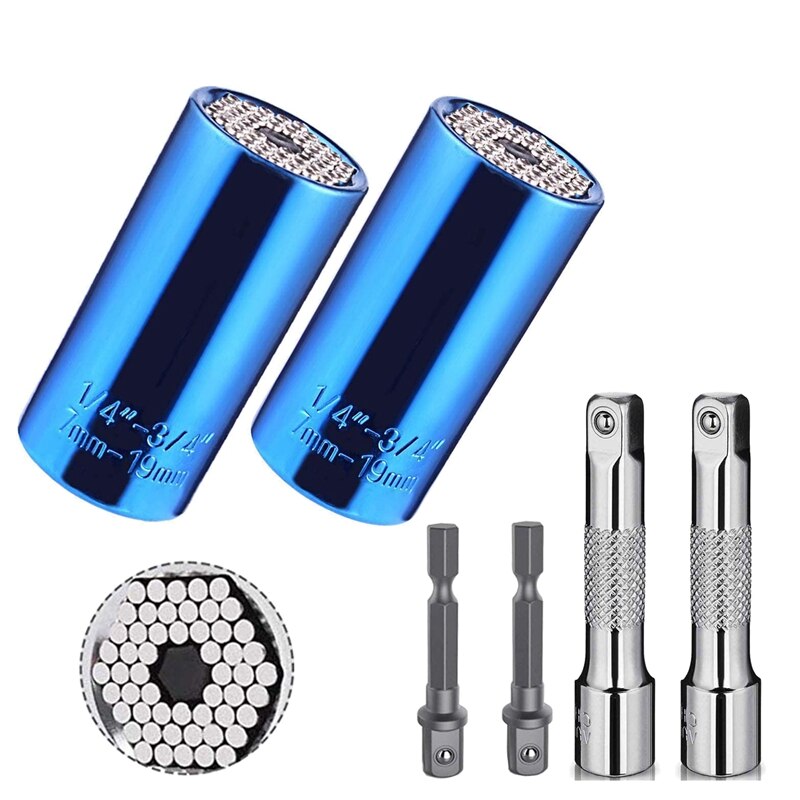 6Pcs Universal Socket (7-19mm) Sockets Tools Multi-Function Wrench Repair Kit with Power Drill Adapter: Default Title