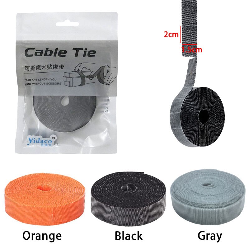 1M/2M/3M Tearable Velcros Self Adhesive Nylon Fastener Tape Reusable Sticker Strap Tie Data Cable Storage Desktop Wire Holder