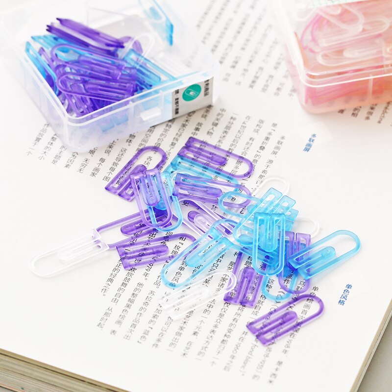 60 Pcs/box Transparent ABS Color Paperclips Mini Bookmarks Kawaii Stationery Plastic Binder Clips Photos Tickets Notes Letter