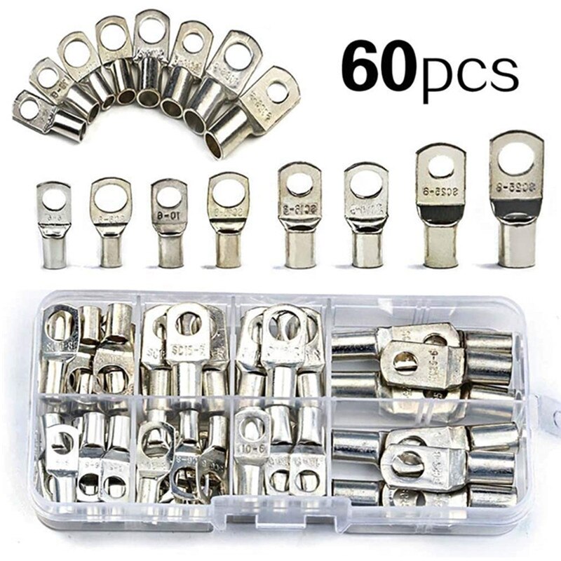 60Pcs Elektrische Lugs Vertind Koperen Bout Gat Sc Connectoren Crimp Terminals Met Kabel Crimper Krimptang Ratchet Tang HX-50B: 60pcs SC Terminals