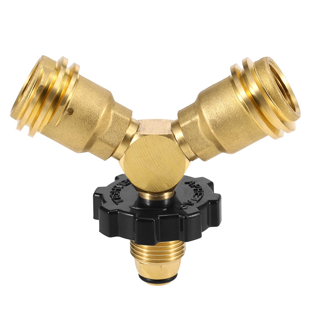 Propane Tank Y-Splitter Adapter Two Way LPG Adapter Tee Connector QCC1 Tank T Adapter with Gauge for BBQ Camping Stoves Heater